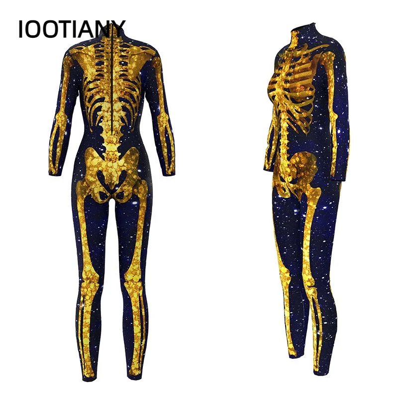 

CosplayLong Sleeve Fitness Bodysuit Festival Christmas 3D Printing Halloween Cosplay Costume Skull Jumpsuit Sexy Zentai Suit for