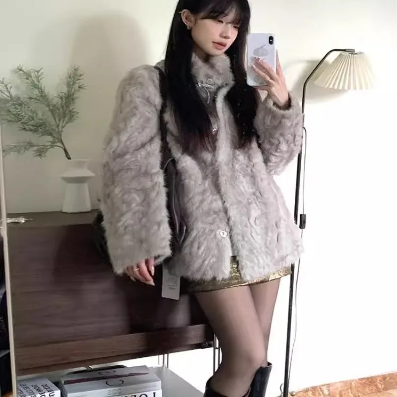 

Осенне-зимнее короткое пальто из овечьей шерсти для девочек, женские утепленные флисовые куртки 2021, винтажные модные универсальные топы Y2k