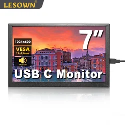 LESOWN Compact 7-inch USB C Touchscreen Small HD Monitor IPS 1024x600 Resolution Computer PC Second Screen Portable mini Display