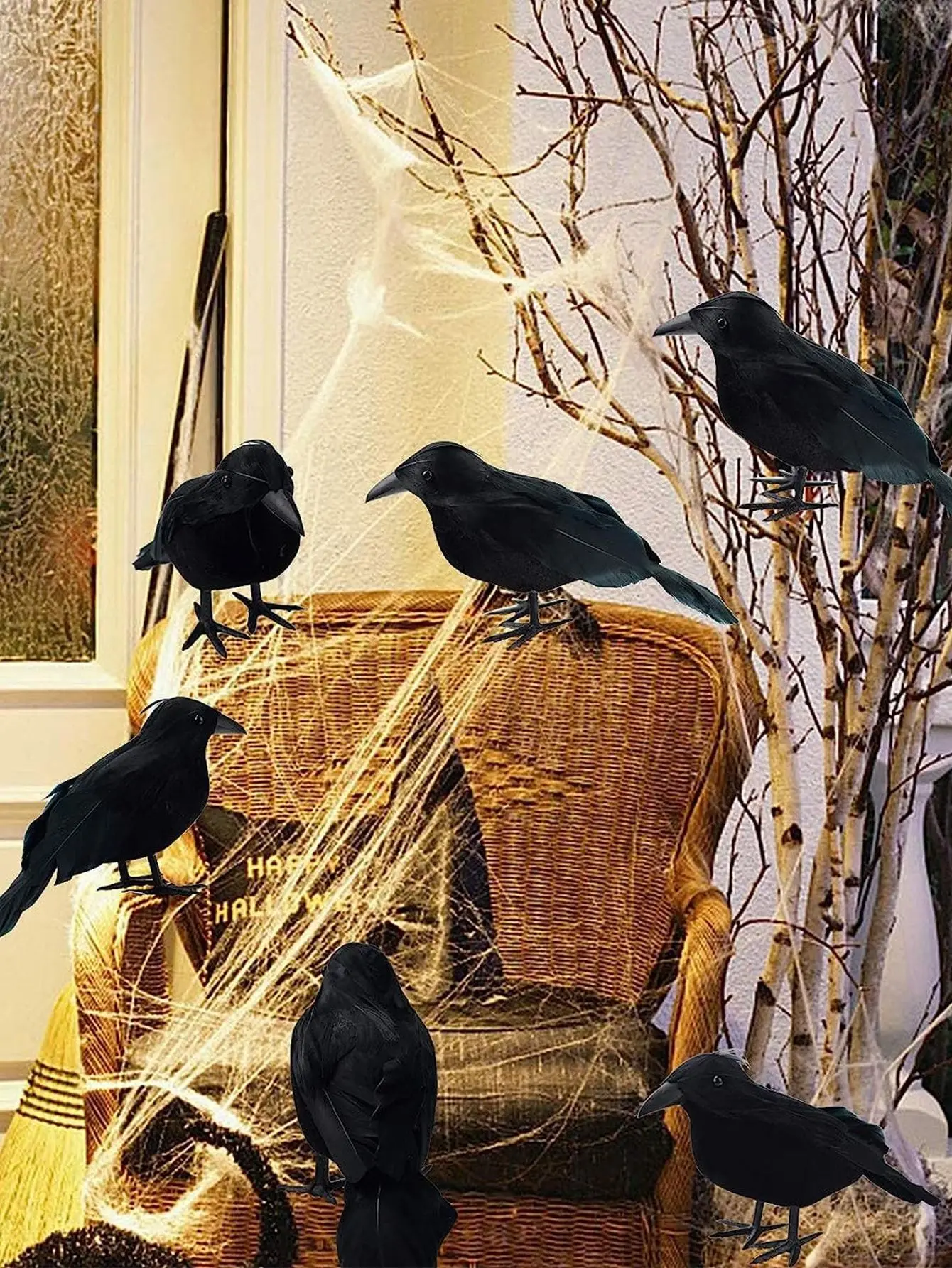 LUSQI Große Krähe, Ornament, Halloween-Dekoration, Schaumstoff-Simulationskrähe mit Federn, um die Atmosphäre des Halloween-Tages zu schaffen – Detail 7