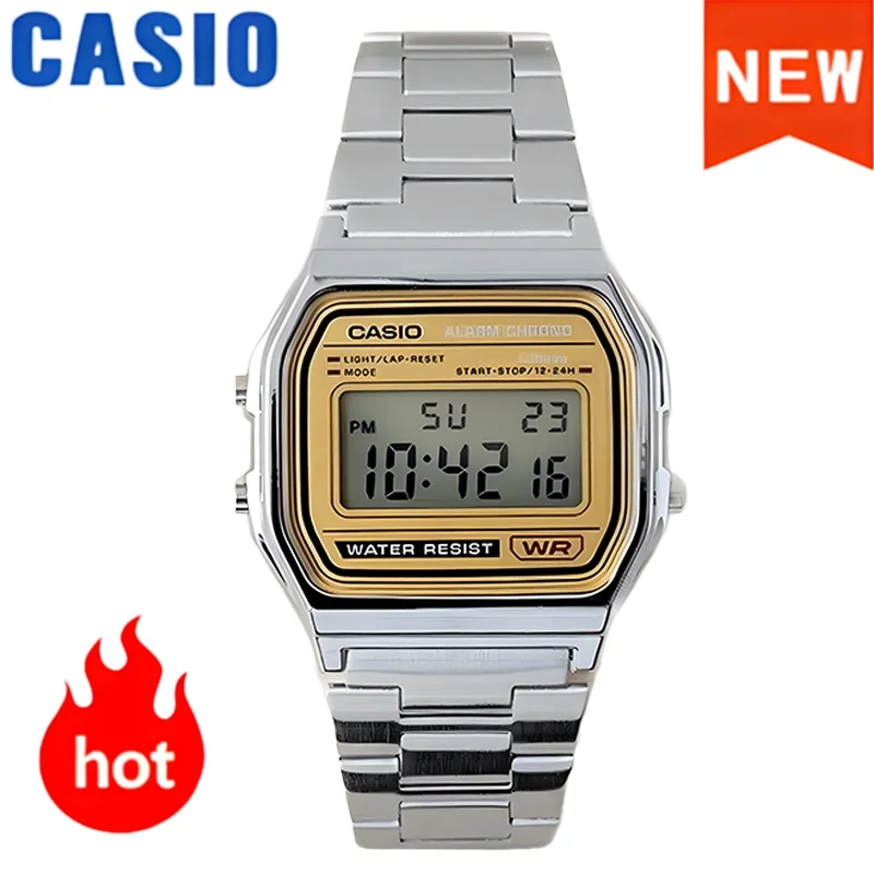 ساعة كاسيو للرجال معدن مربع شاشة ديجيتال ساعات كوارتز مقاوم للماء ساعة رياضية رقمية ريترو للرجال A158WEA-9