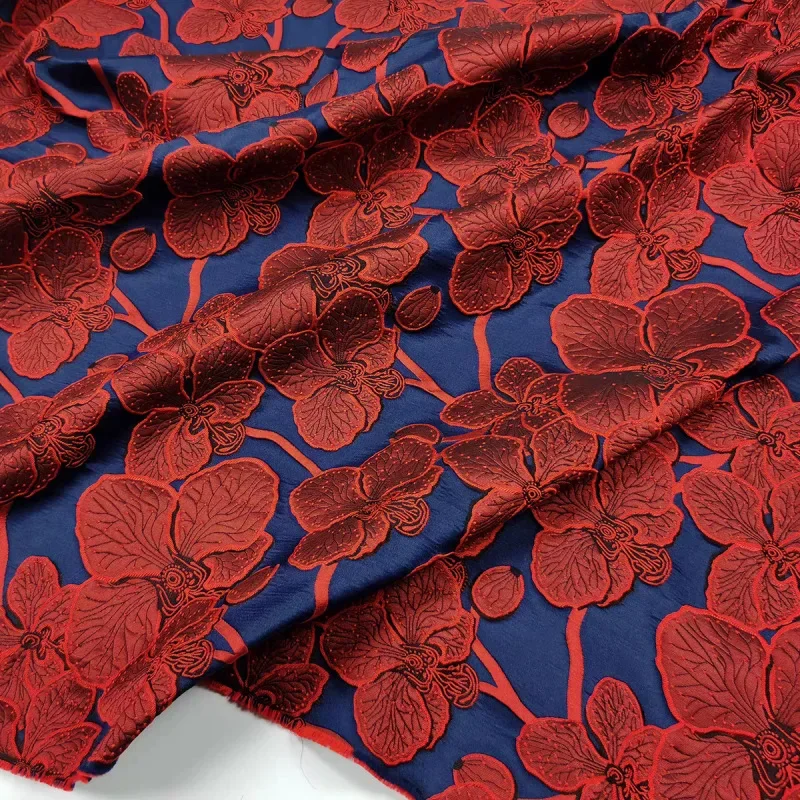 

Large Red Flower Relief Woven Jacquard Fabric Retro Women's Dress Cheongsam Bag Decorative Sewing Fabric