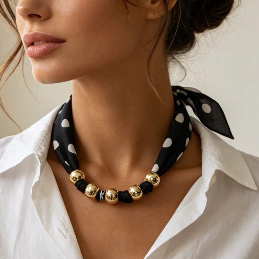 New Arrival Pearl Knotted Silk Scarf Slender Necklace Necklace Scar Covering Neck Lines Easiest for Match Small Scarf Scarf