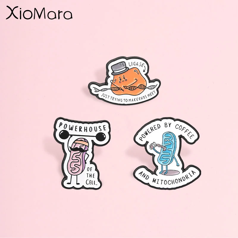 Funny Biology Cell Badge, Mitochondrial DNA Science Cartoon Enamel Pin, Fashion Accessory, Gift for Biology Lovers
