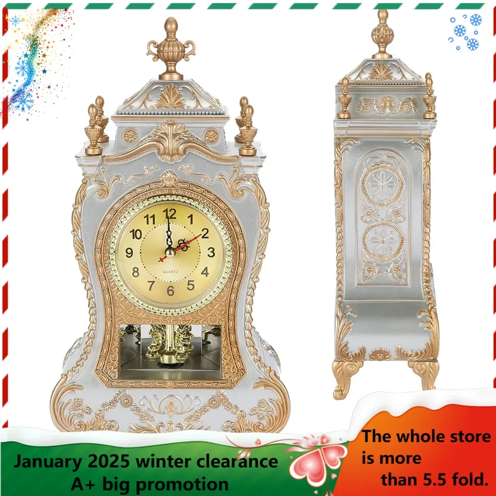 

European-style desk clock 12 music timekeeping antique clock (white) song timekeeping retroeco-friendly alarm clock