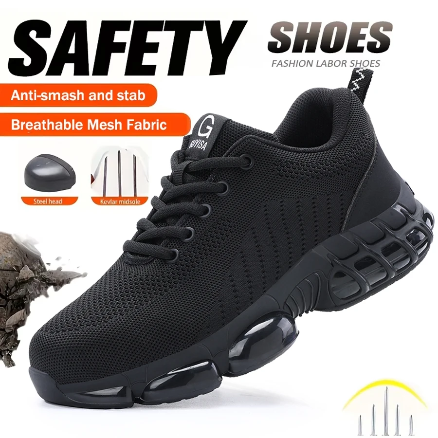 Indestructible Steel Toe Men's Safety Shoes Light Men's Work Boots Anti Smash Impact Resistant Construction Industrial Footwear