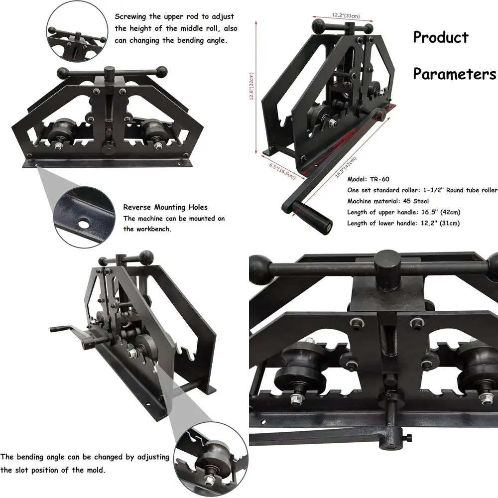 Máquina Manual para Doblar Tubos, Dobladora de Tubos Manual Portátil, Rodillo Doblador de Tubos Redondos de 1-1/2 Pulgadas