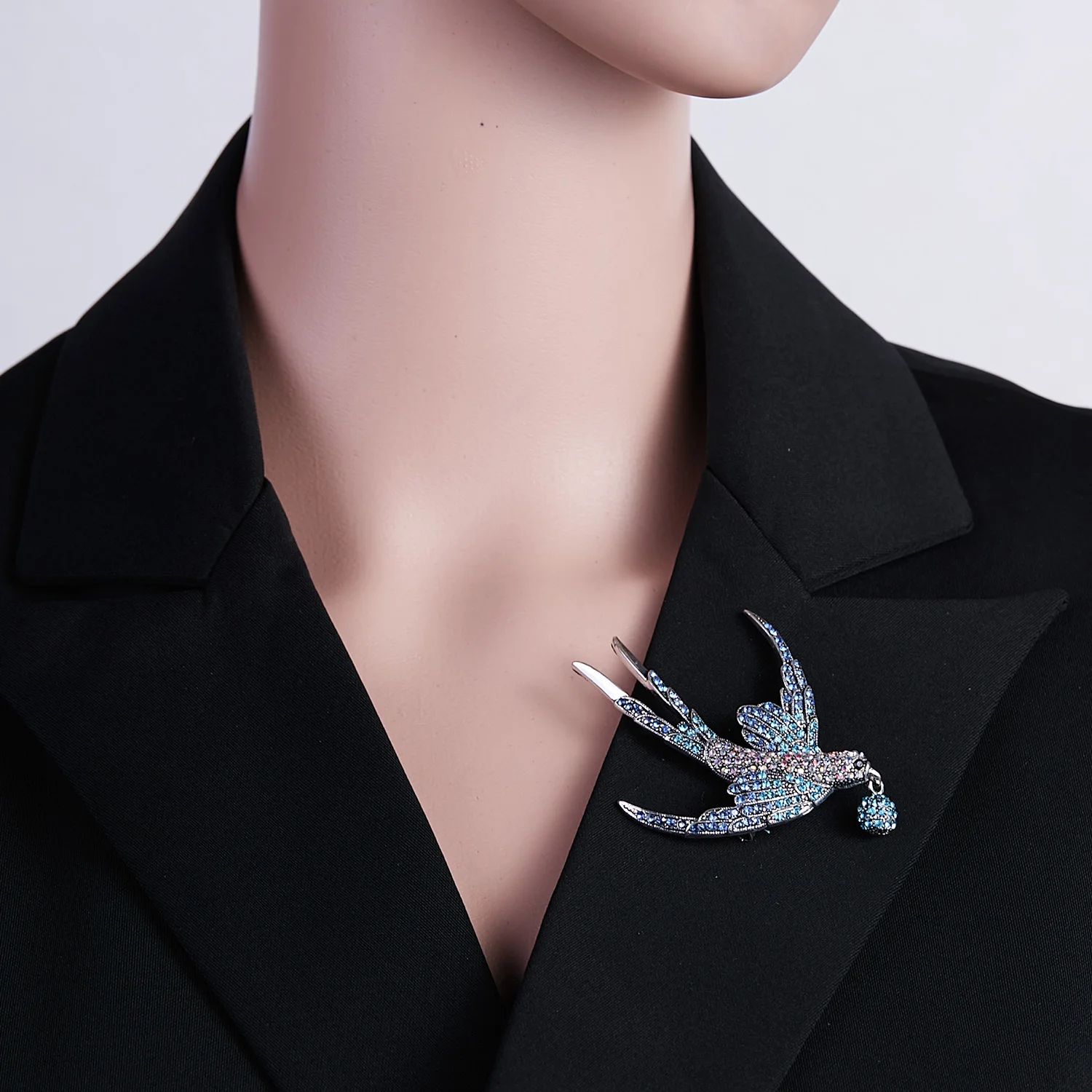 Rinhoo Voll Strass Flying Vögel Brosche für Frauen Lebendige Vogel Schlenker Runde Perlen Tier Revers Pins Hummingbird Abzeichen Corsage – Detail 29