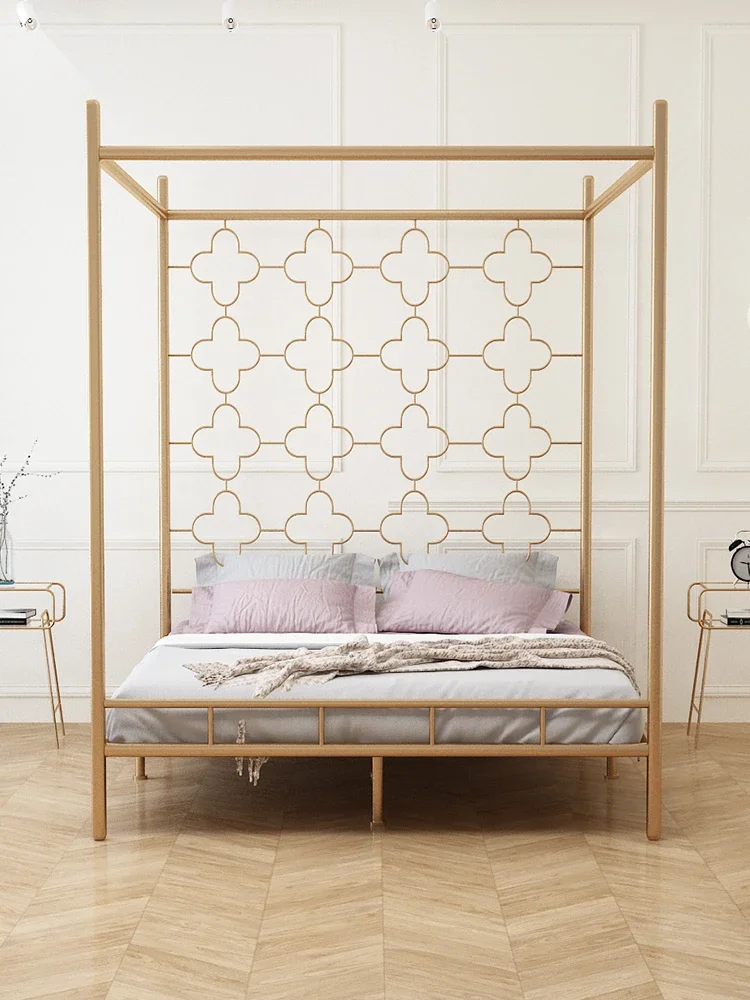 Eco-friendly iron bed, double bed, modern minimalist creative bedroom, iron frame bed, ins, personalized four-poster bed