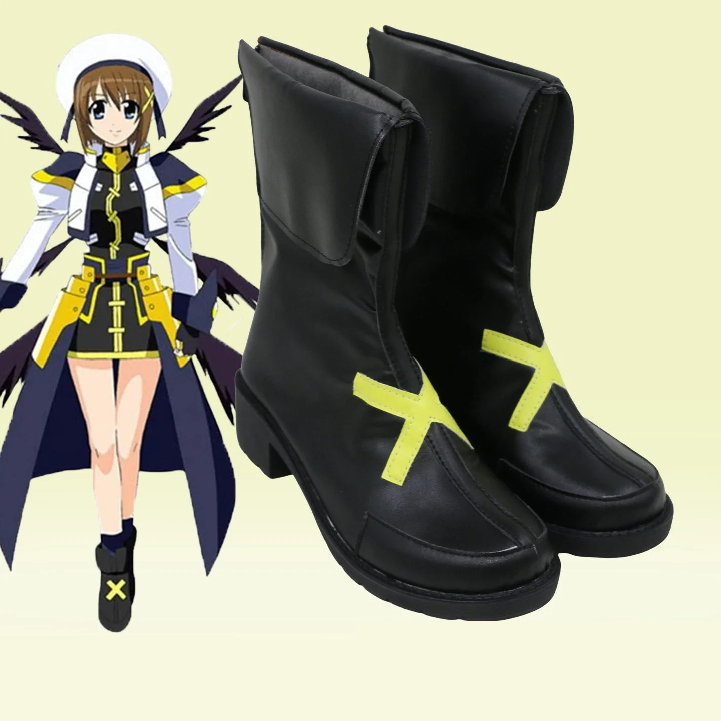 Hayate Yagami Cosplay Shoes Anime Magical Girl Lyrical Nanoha Cosplay PU Leather Shoes Halloween Party Black Boots Custom Made