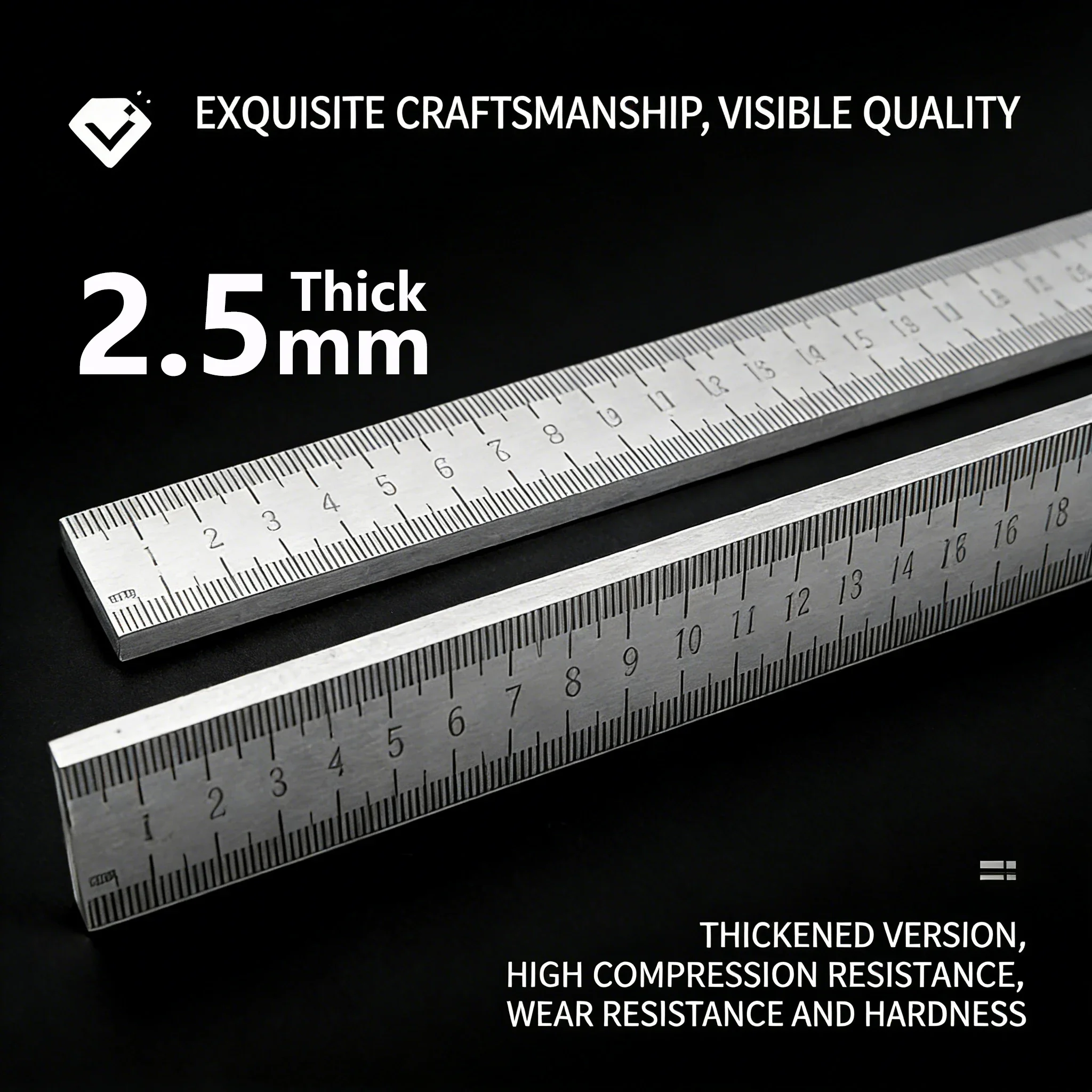 2.5mm Thickened Stainless Steel Ruler | High-Hardness Car Safety Tool & Teacher's Measuring Ruler | Forged Precision Instrument