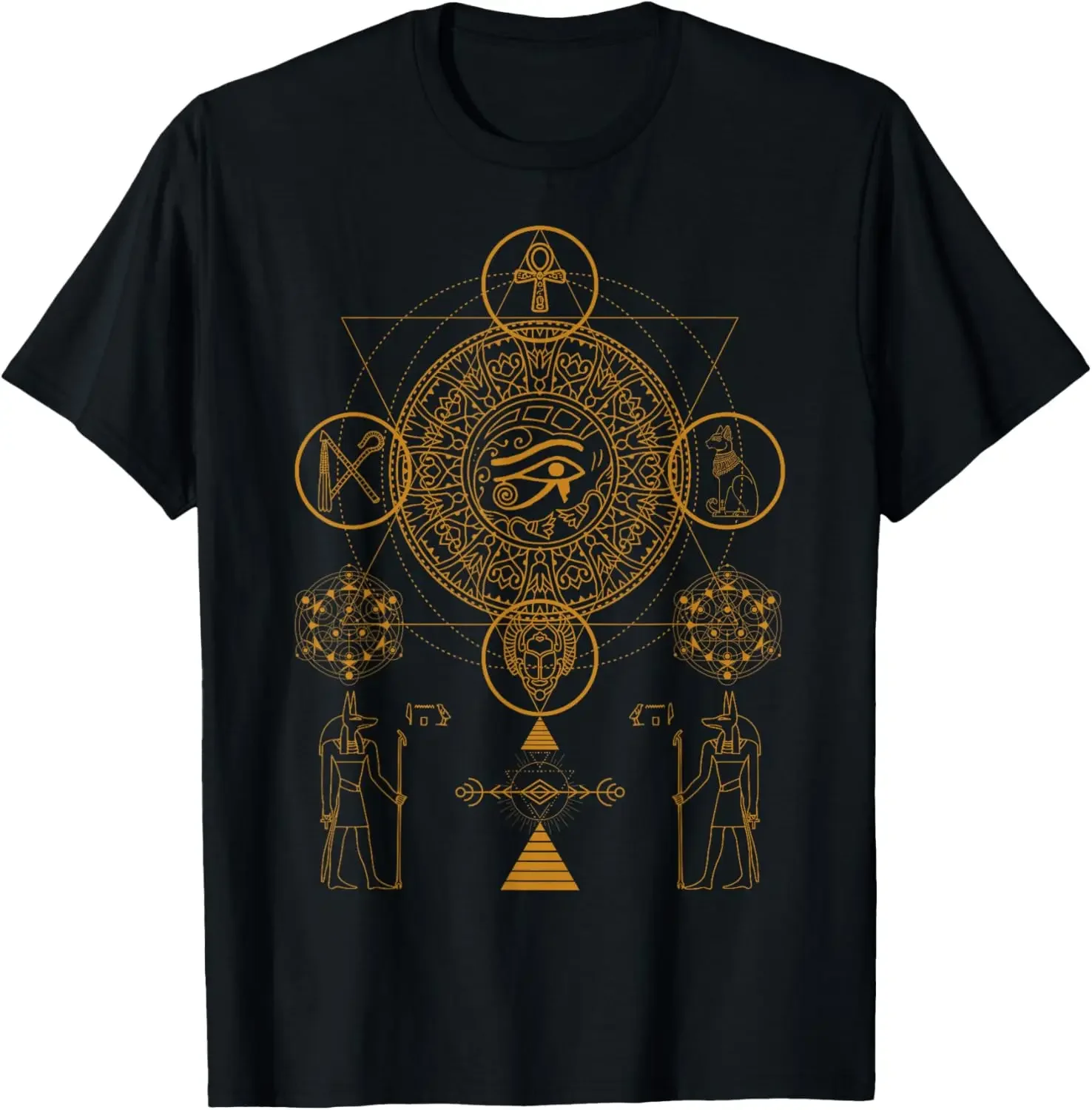 

Sacred Geometry Egyptian Eye of Horus Graphic T-Shirt Men's Breathable Cotton Crew Neck Tee