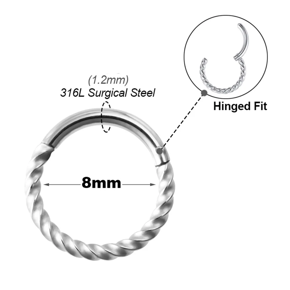 16g Surgical Steel Hinged Segment Clicker Ring Nose Septum Piercing Helix Cartilage Daith Twist Hoop Piercing Earring