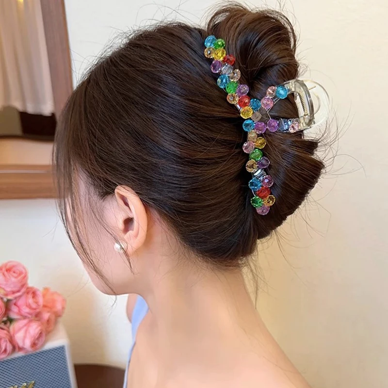 2023 New Fashion Large Hair Clip Exquisite Handmade Colorful Beaded Hair Claw Ladies Ponytail Hair Grab Accessories