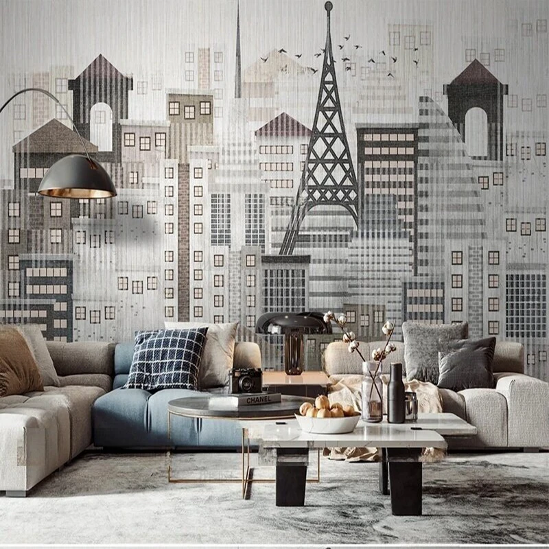 

MU8835 Custom Wallpaper TV background wall of a Nordic retro urban Painting Study Living Room Bedroom Background Home Decor