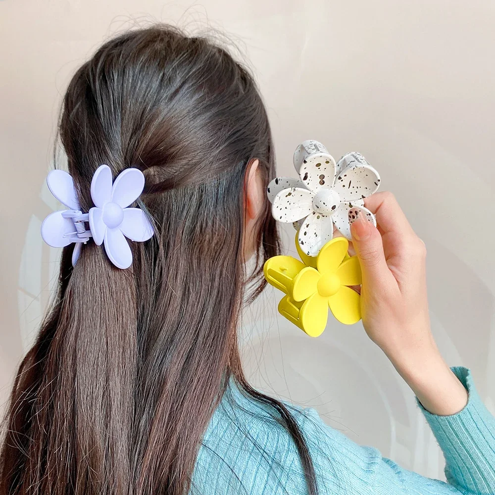 Pinza para el pelo con forma de flor de Corea para mujeres y niñas, pasador de cangrejo, pinzas para el cabello, horquillas de cola de caballo,