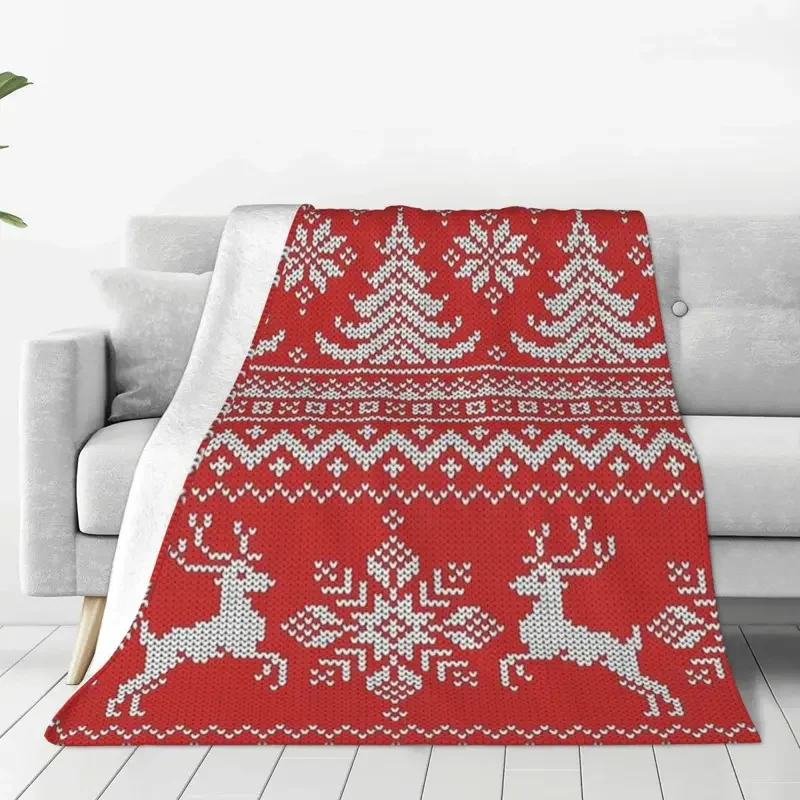 

Red Christmas Snowflake Knitted Blankets Flannel winter knitting cartoon Ultra-Soft Throw Blanket for Bedroom Sofa Bed Rug