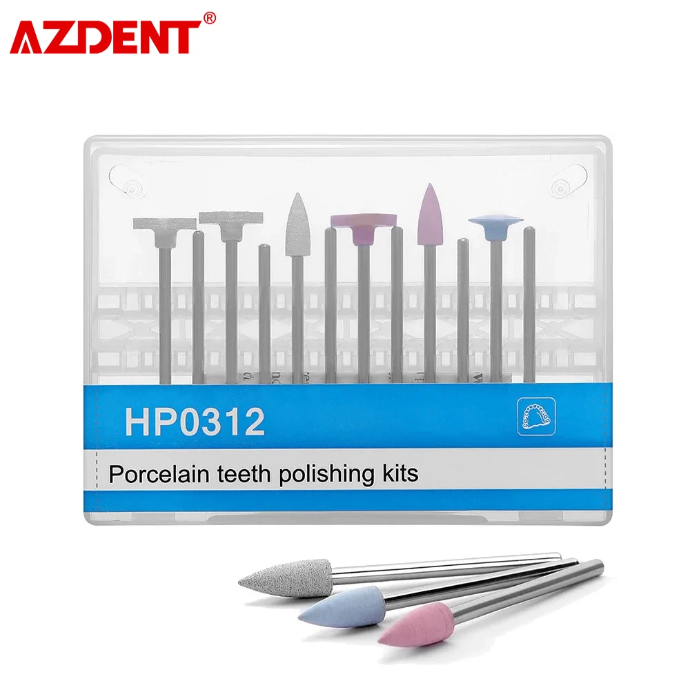 12 Silicone Polishers AZDENT Dental Porcelain Restoration Set Teeth Polishing Kits HP0312 for Low Speed Handpiece