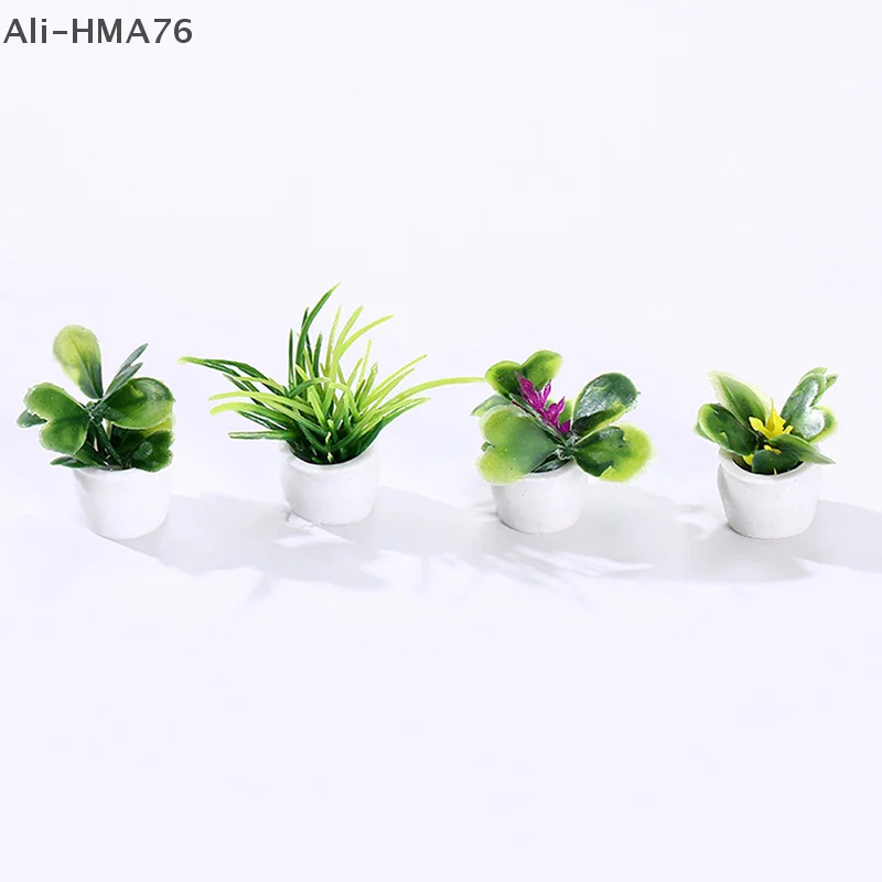 HMA76-4Pcs 1:12 Dollhouse Miniature Tree Potted For Green Plant In Pot Doll House Furniture Home Decor Simulation Potted Plants