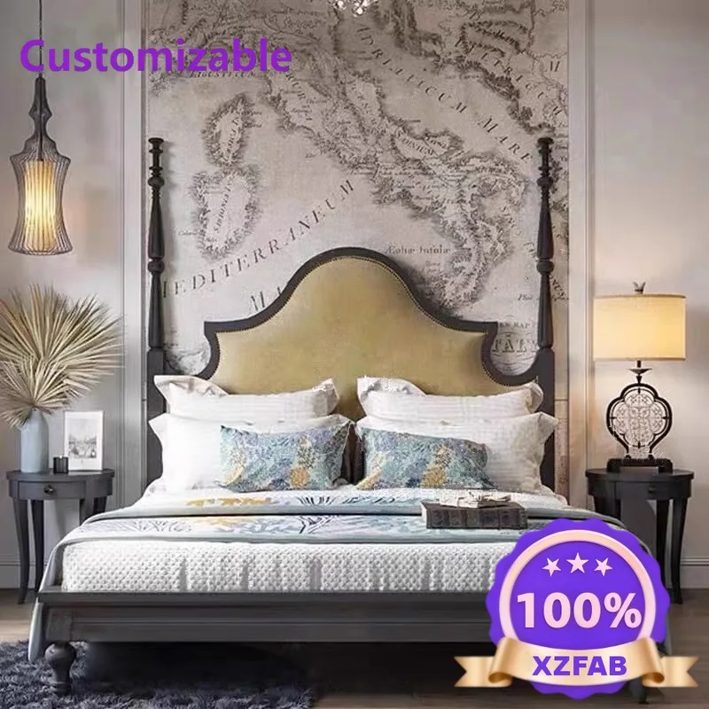 Factory Direct 2026 Medieval black solid wood French simple and old, double bed French retro bed