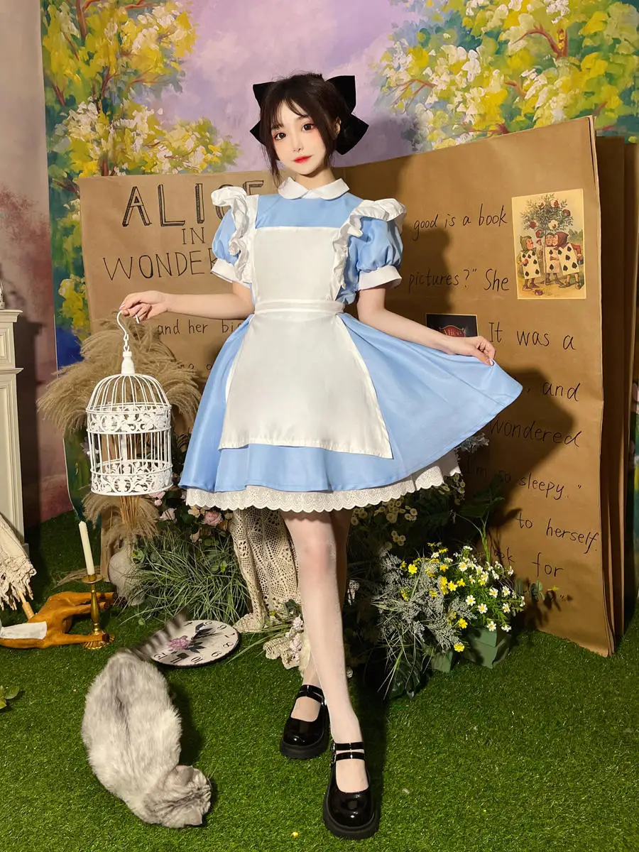 

Maid Dress Halloween Costume Women Tea Party Fairy Tale Themed Alice's Adventures Wonderland Costume Elegant Lolita Dress