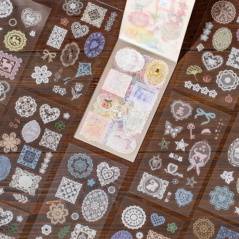 20 pieces/book vintage lace handmade account material stickers, handmade fabric series versatile pattern scrapbook, DIY decorati