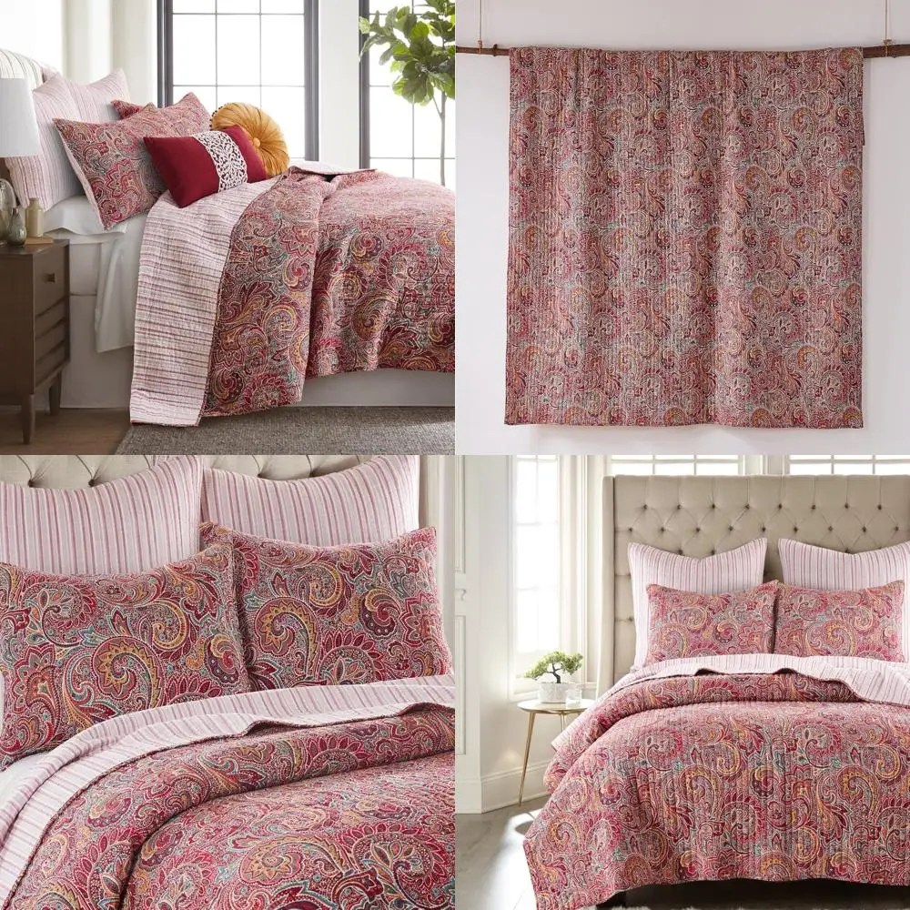 

King Size Kimpton Paisley Pattern Quilt Set in Burgundy and Red with Two King Pillow Shams