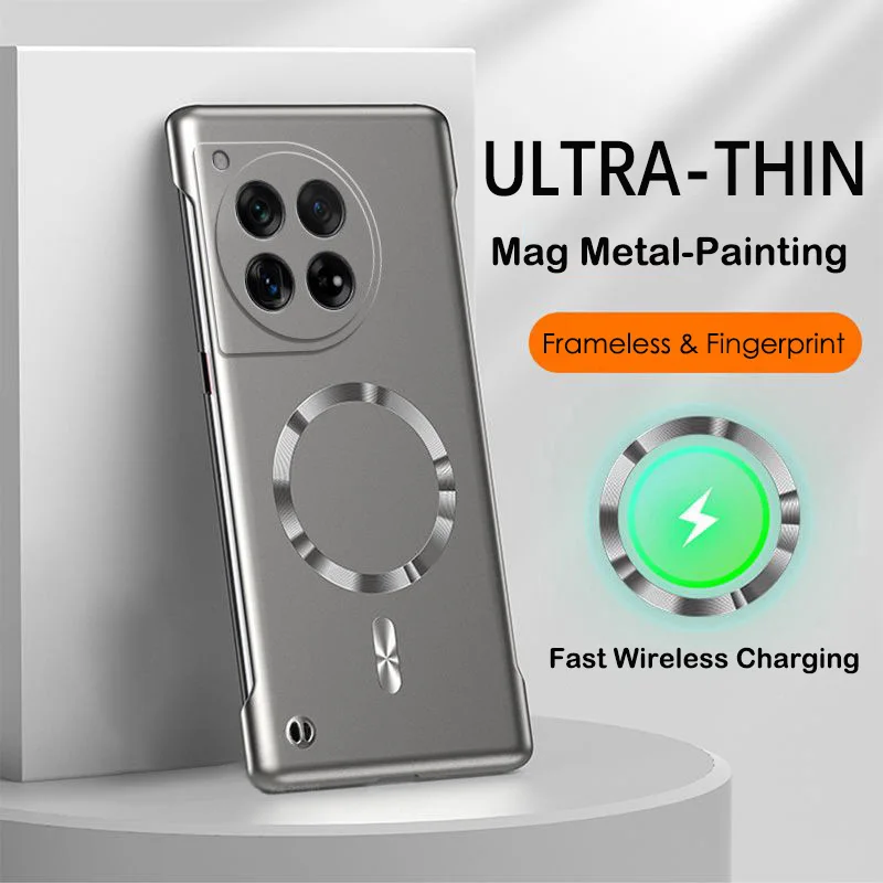 Étui PC en métal sans cadre pour Oneplus 13 13R 13S 12 12R 11 11R 10 10T 10R 9R 9 8T 8 Pro CE4 CE3 Lite, couverture de Charge sans fil magnétique