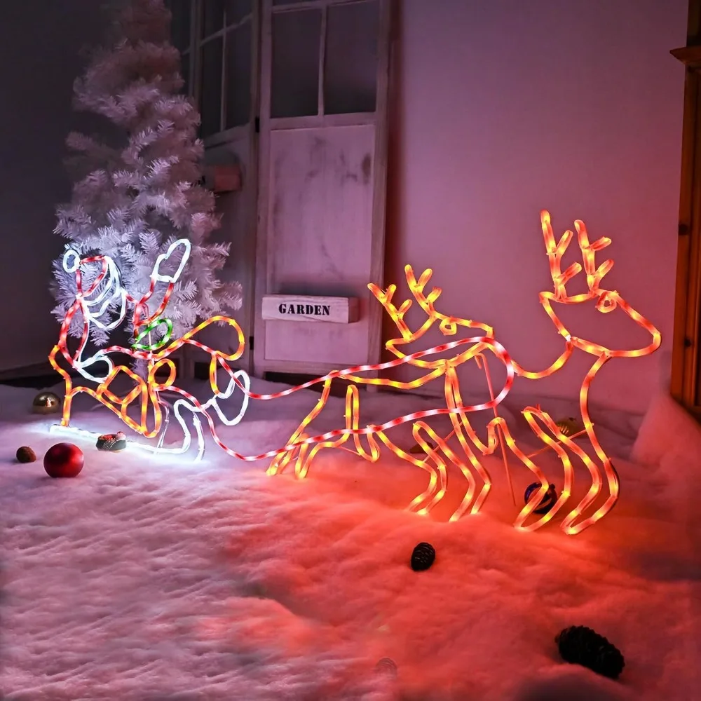 

315 LED Christmas Sled Lights and Reindeer Lights, Christmas Neon Signs, Outdoor Garden Christmas Yard Decorations