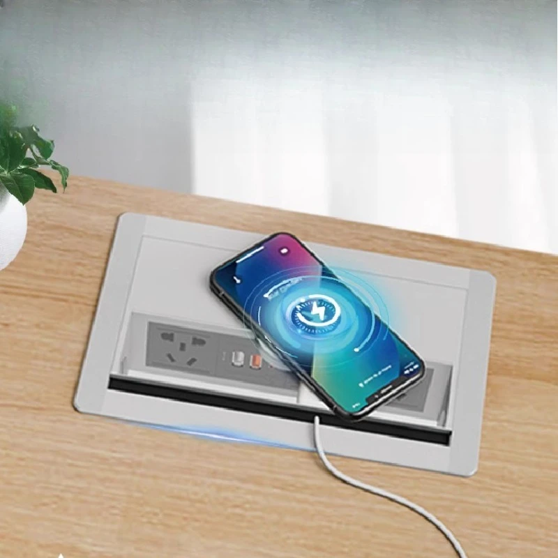 

Threading box Aluminum alloy computer desk cable Hole cover Computer desk cable with wireless charging with socket with USB