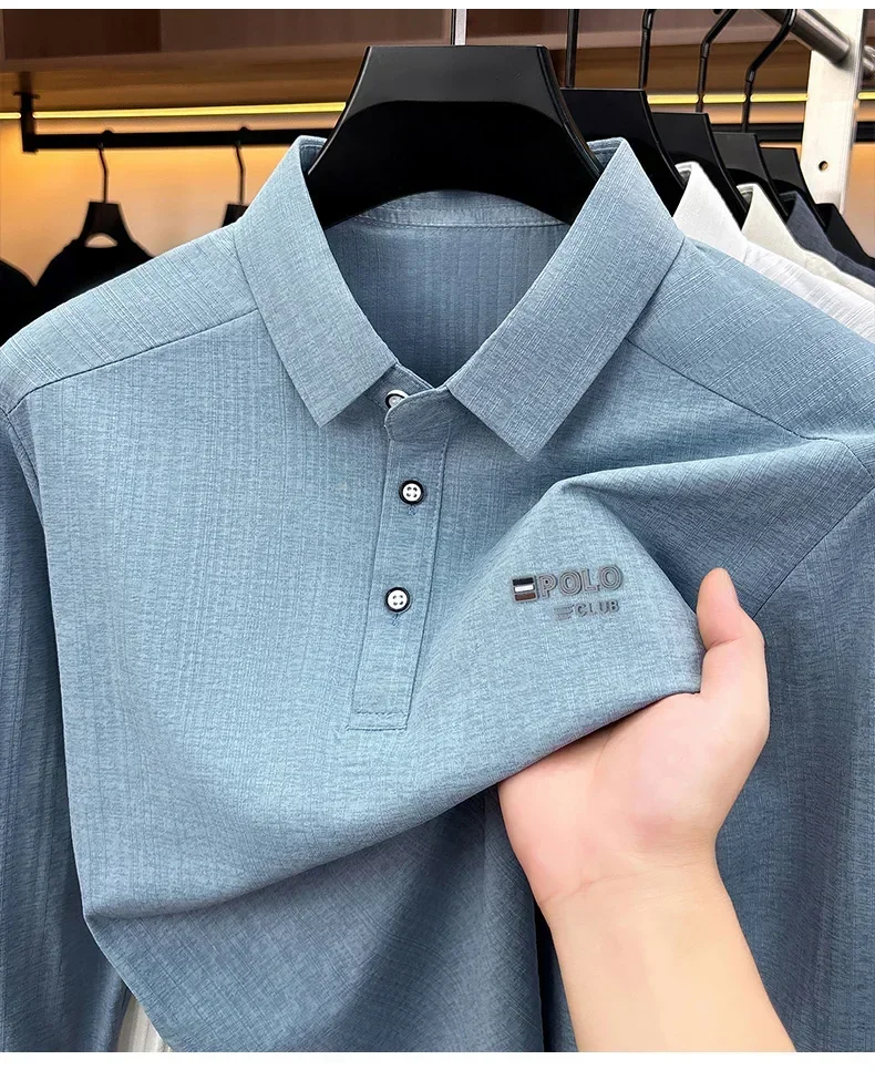 Brandneues Herren-Poloshirt mit Print, Herbst, einfarbig, langärmelig, Arbeitsoberteil, Herren, Business, formelle Arbeitskleidung, Hemden für den Frühling. – Detail 31