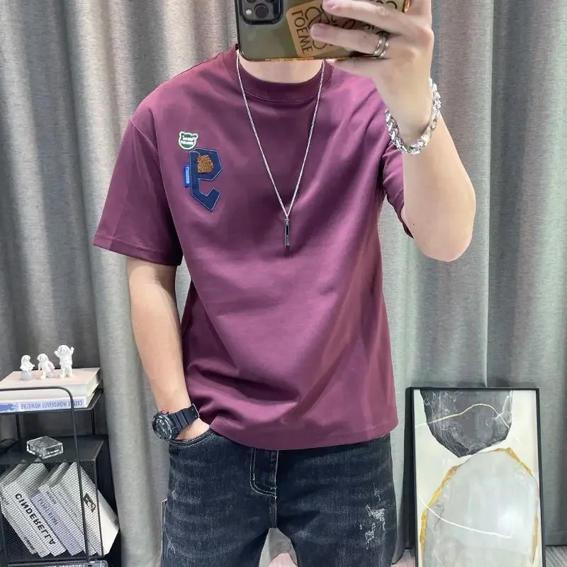 

LIBIELIY Fashion O-Neck Short Sleeve Spliced Letter Casual T-Shirts Men's Clothing 2024 Summer New Loose All-match Tops England