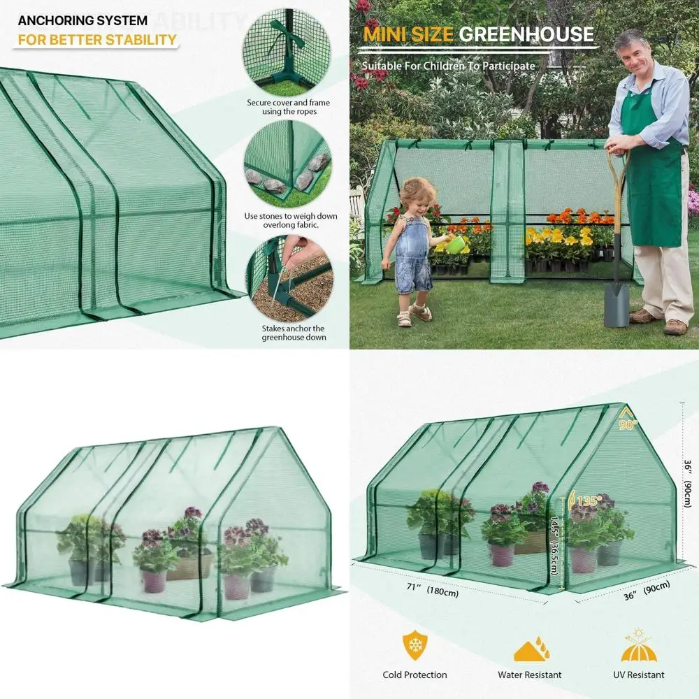 

Portable Roll-Up Zipper Greenhouse, 71x36x36, Clear/Green PE Cover