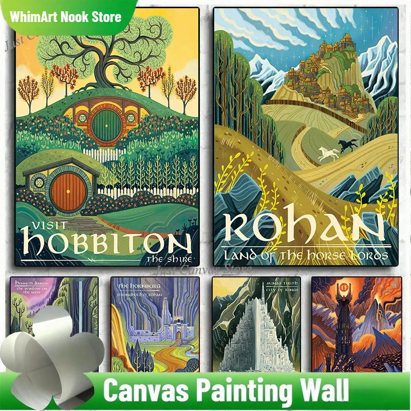 Abstract Ring Art Retro Travel Poster Canvas Painting Vintage Film Mordor Castle Lord Magic Wall Kid Bed Room Home Decor Picture