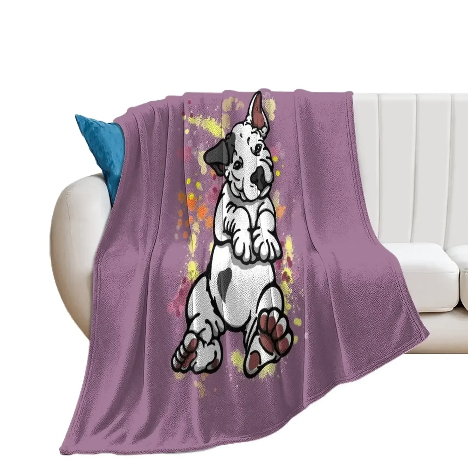 

Black Ear Bull Terrier Puppy Throw Blanket Decorative Beds Kid'S Blankets