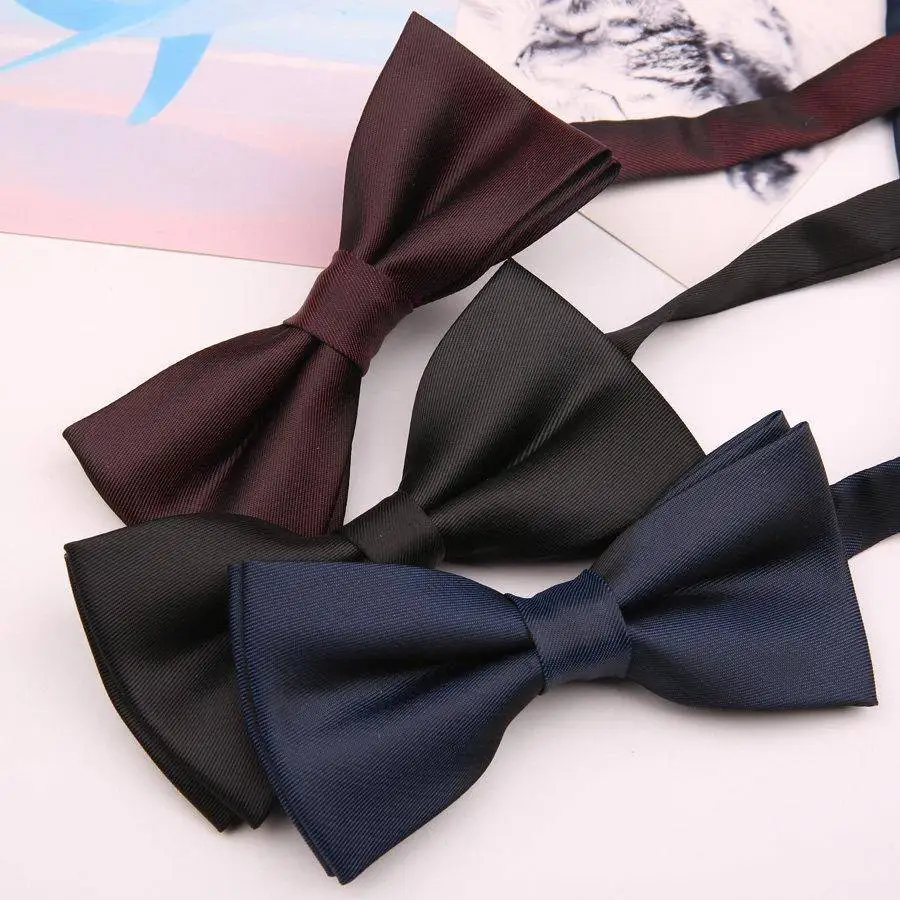Matte Double Layer Men's Tie Wedding Gift Best Man Black Burgundy Royal Blue Korean Style  Knot Pure Color