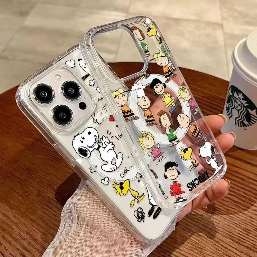 Hot Selling Happy Snoopy Magnet Phone Case For iPhone 16 15 14 13 12 11 Pro Max XR XS 7 8 PLUS MINI Y2K Shockproof Bumper Cover