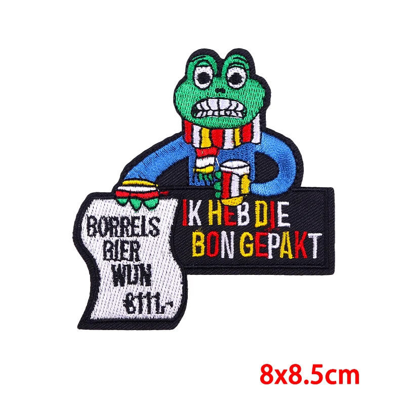 Pesta Netherland Oeteldonk lambang katak bordir Patch kartun Applique DIY besi pada patch untuk pakaian stiker karnaval Patch