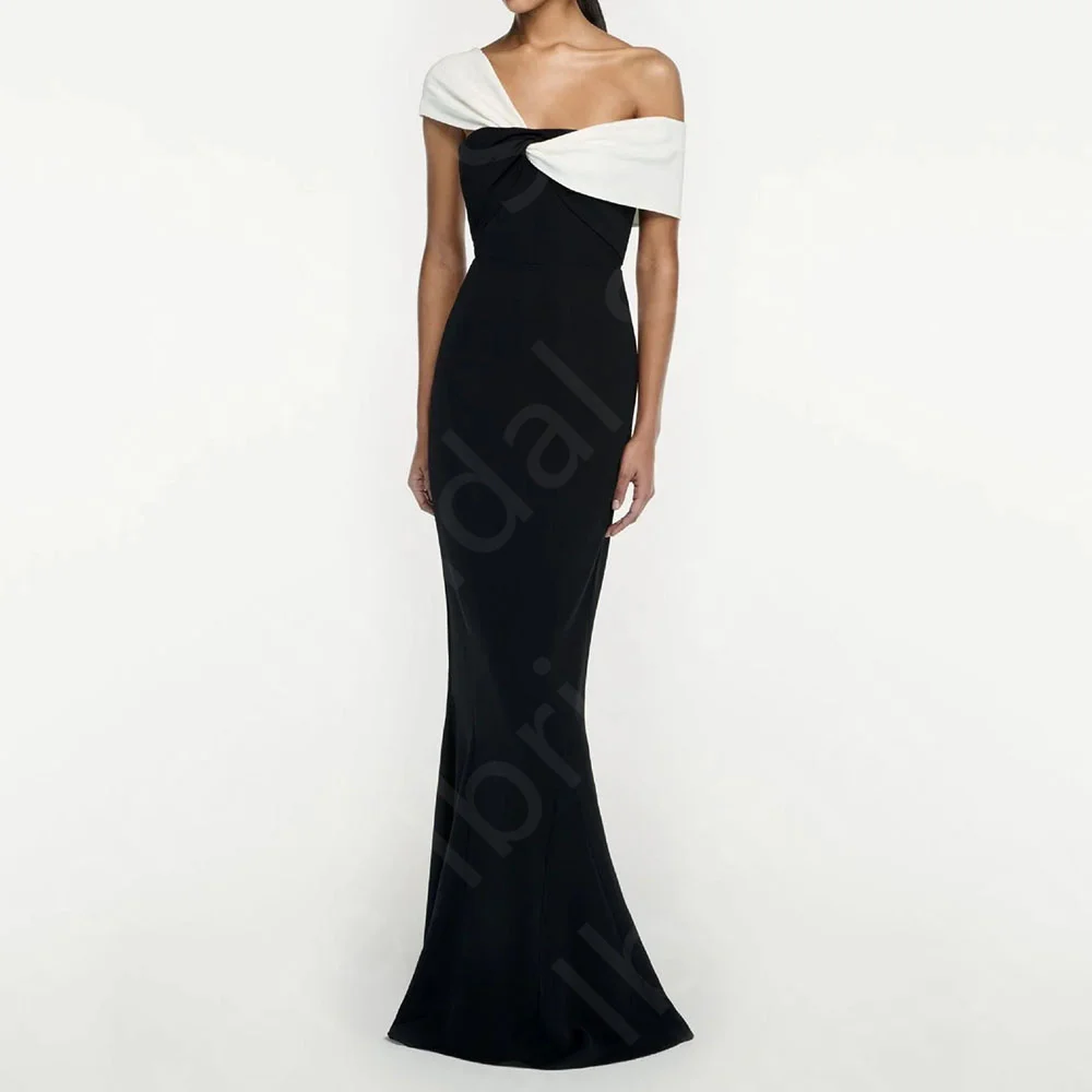 

Customized Latest Arrival Black Evening Dresses Contrast Color Prom Gowns Cap Sleeves Mermaid Wedding Guest Dresses Off Shoulder