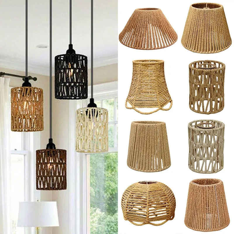 Handmade Weave Lampshade Simulated Rattan Hanging Lamp Shade Cafe Hotel Light Cover Ceiling Pendant For Home RestaurantDecor