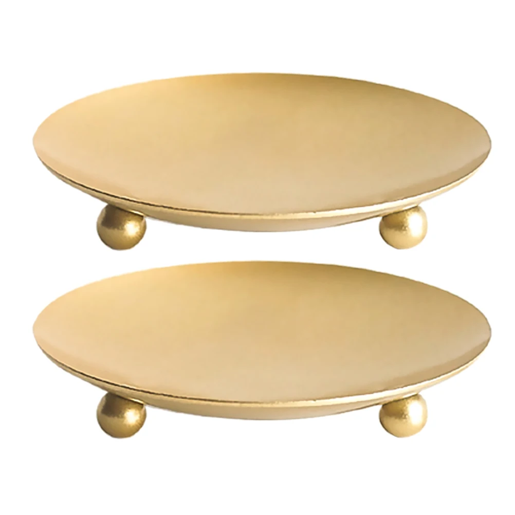

2 Pcs Holder Tray Pillar Table Decorative Round Centerpiece Wedding Iron Vintage Serving Circle Metal