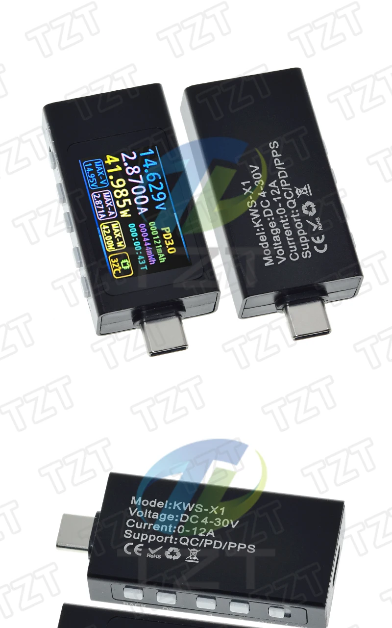 KWS-X1 Typ-C Strom- und Spannungsmonitor DC 4-30V 0-12A Leistungsmesser Tester PD Batteriekapazität Digitaler LCD-Anzeigemesser – Detail 13