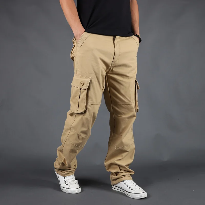 

Autumn 2025 New Fashion Men’s Multi Pockets Simple Basic Casual Trendy Plus Size Loose Cotton Cargo Trousers Male Pants Clothes