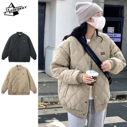 Abrigo de algodón ligero para hombre y mujer, Parka holgada acolchada con celosía de diamante, chaqueta informal coreana para invierno, Tops Unisex para pareja, 2024