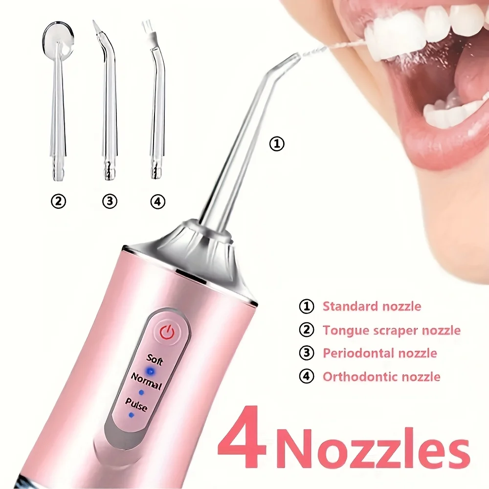 

Cordless electric water flosser kit with 4 nozzles - 360° rotating nozzles for daily dental care and gum cleaning