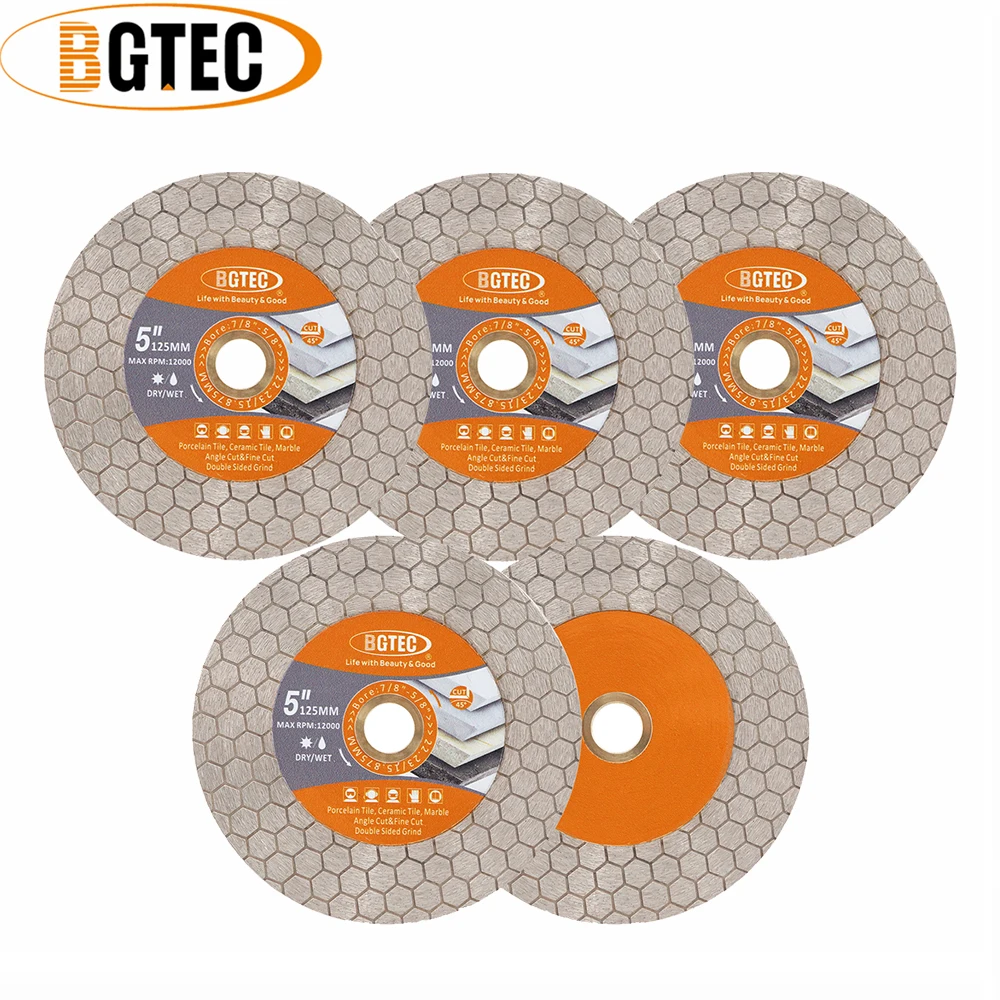 BGTEC 5pcs Diamond Cutting Disc Set Grinding Tile Plate Double-sided Cutter Hex Saw Blade Stoneware Quartz Marble 4