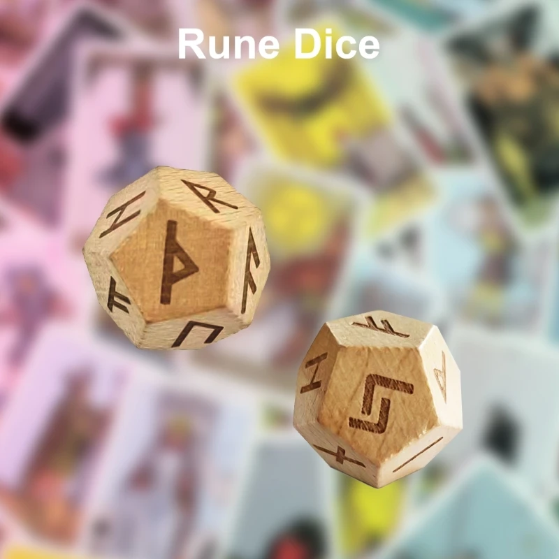 2Pcs 12-Sided Rune Dices Polyhedral Dices Wood Astrological Dices Board Game Dices Constellations Divinations Accessorys