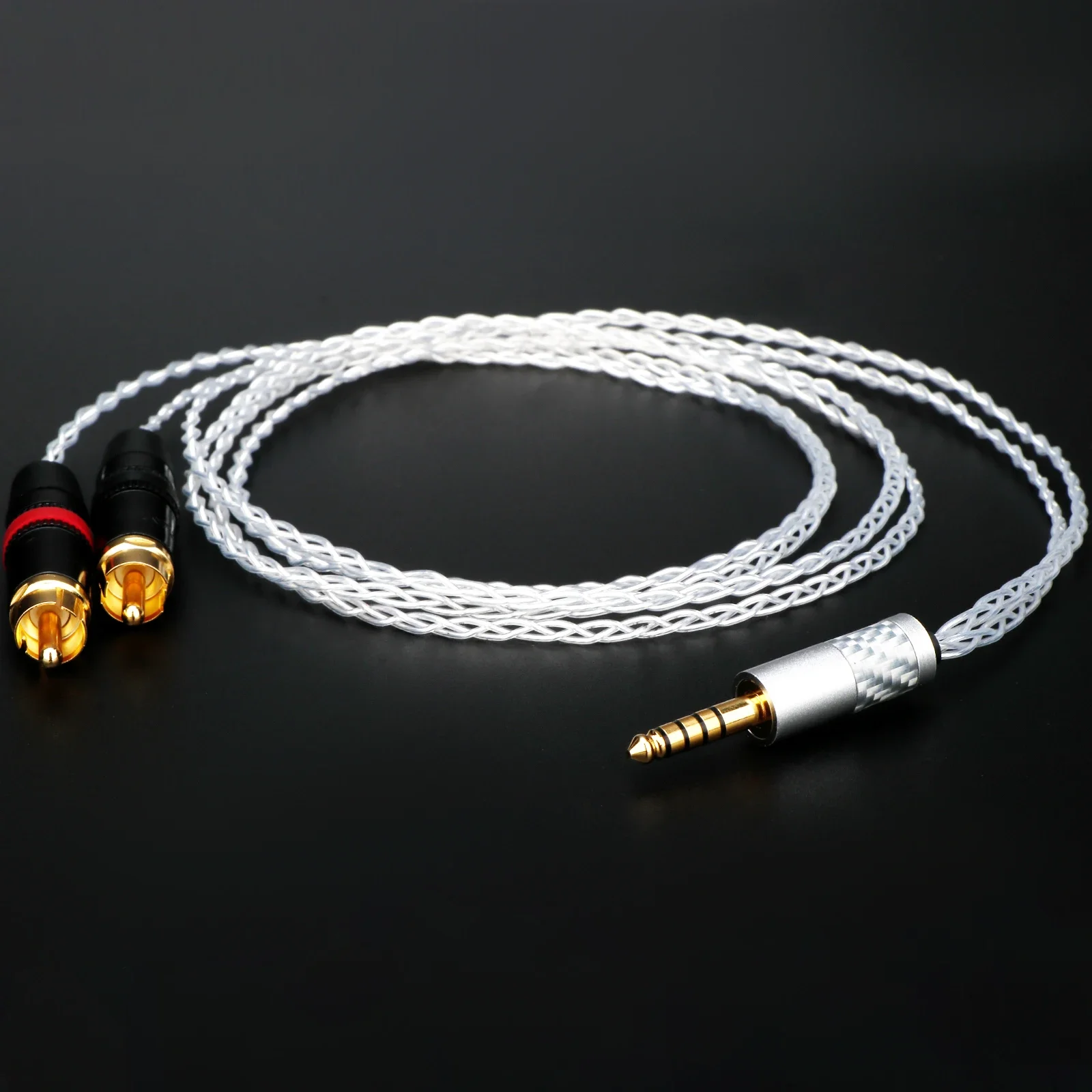 Kabel AUX pemisah Male RCA ganda Jack 4.4mm Premium-panjang dapat disesuaikan, 7N OFC konduktor tembaga berlapis perak, berlapis emas