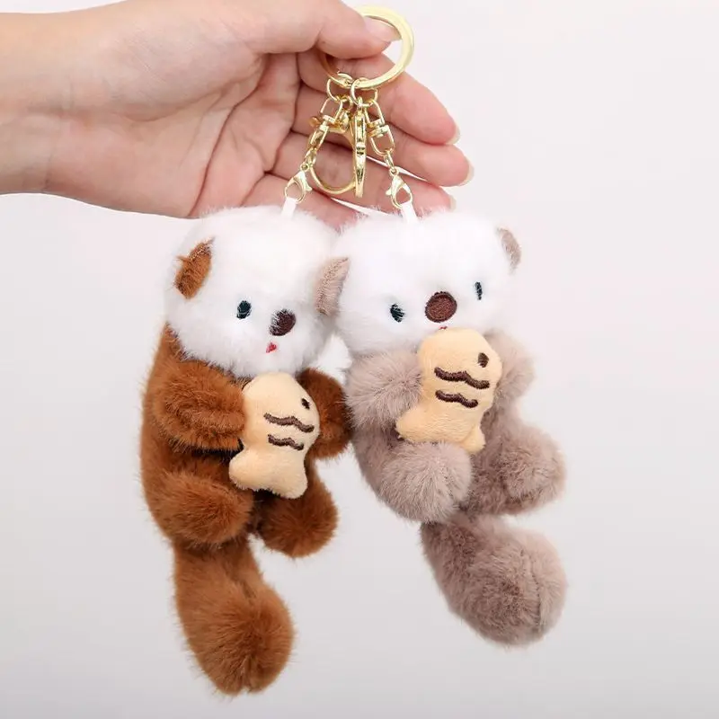 かわいいぬいぐるみカワウソ魚キーホルダースタイリッシュなバックパックキーホルダー素敵な動物スクールバッグキー財布ペンダントおもちゃ学生ギフト
