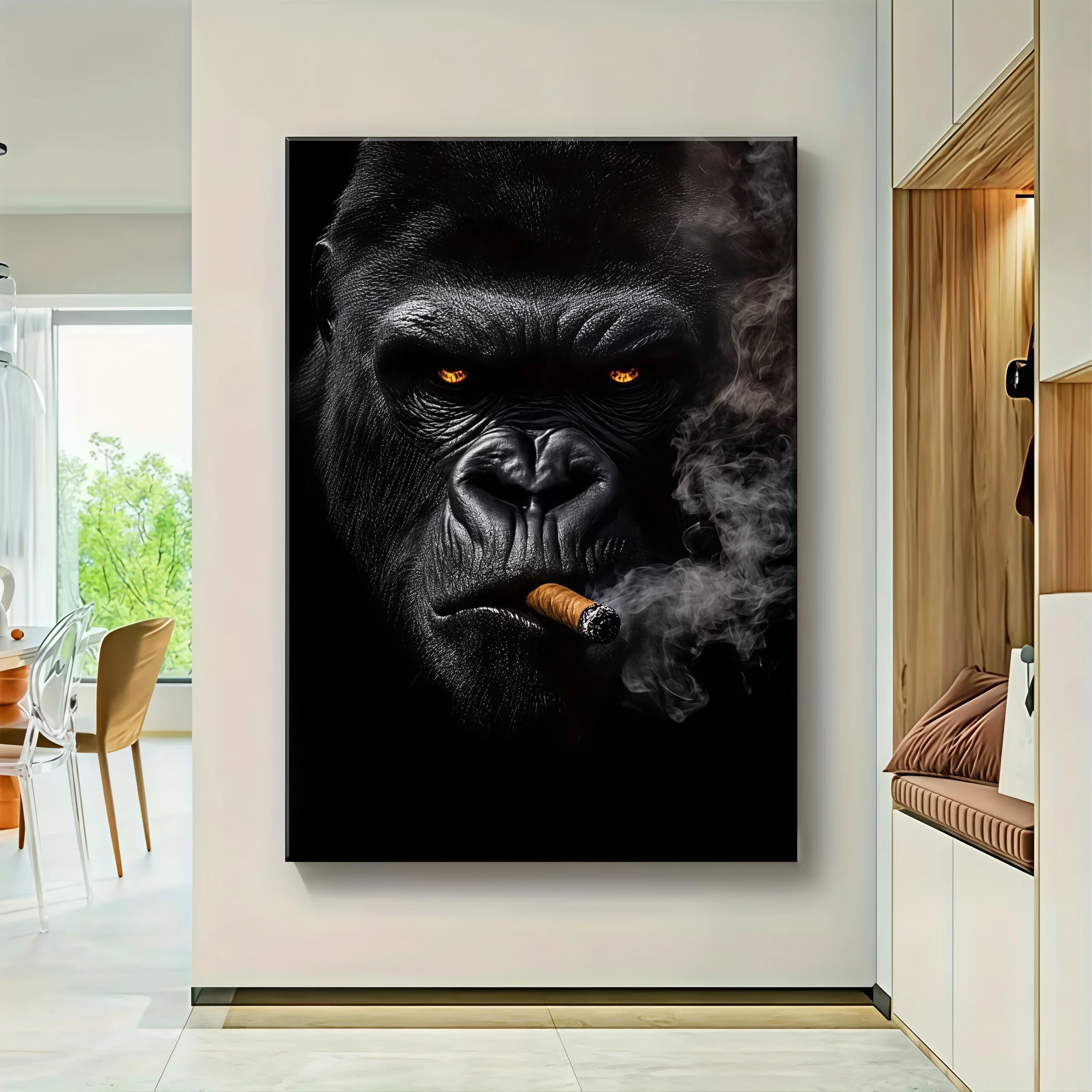 Wooden Framed Smoking Gorilla Canvas Wall Art